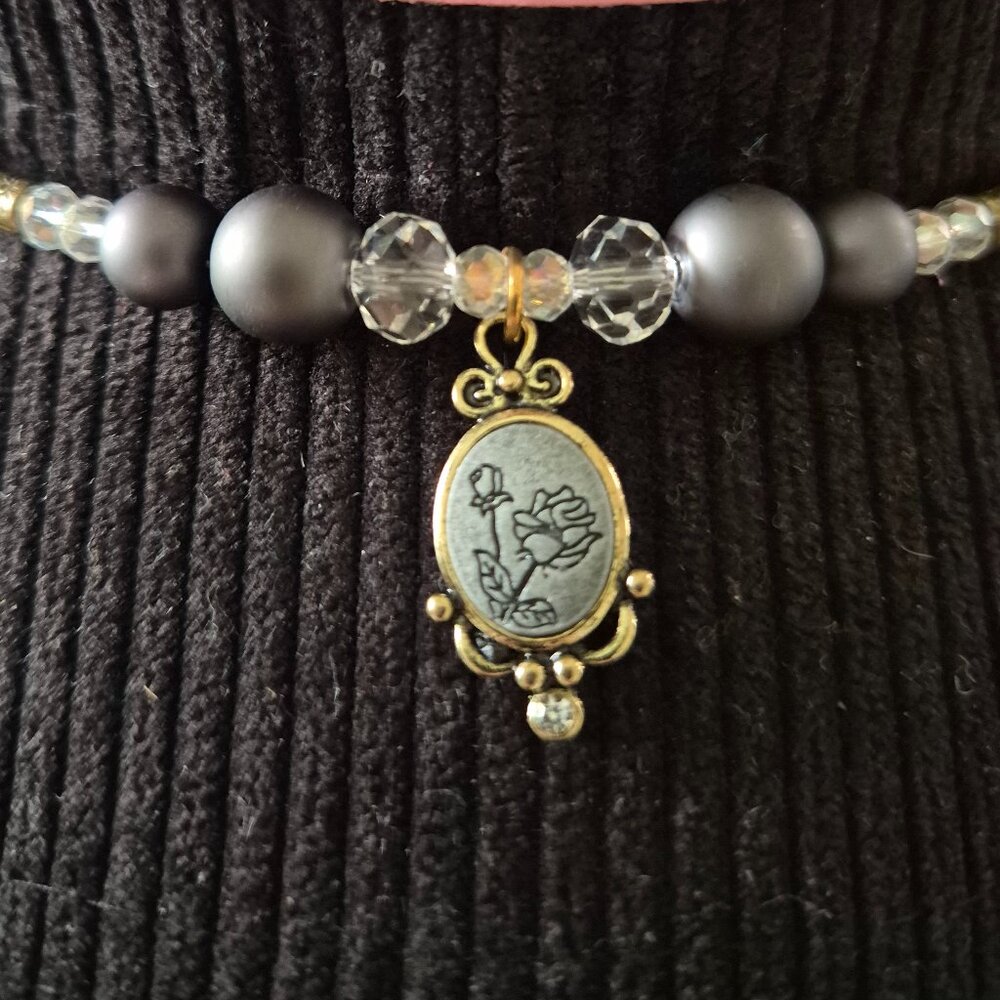 LoneStar Luxe Beaded Hat Accessory – Crystal & Matte Beads, Vintage Rose Charm